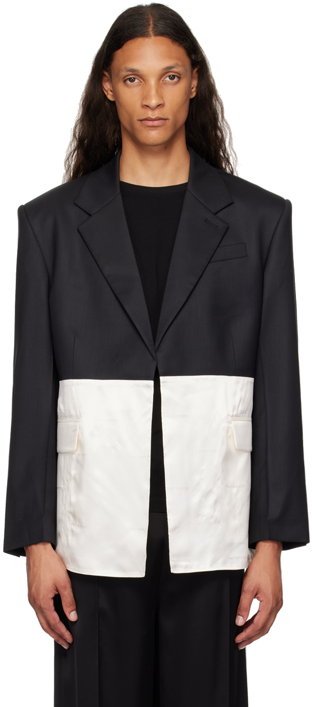 Shop Peter Do Black & Off-white Combo Classic Blazer In Black/white