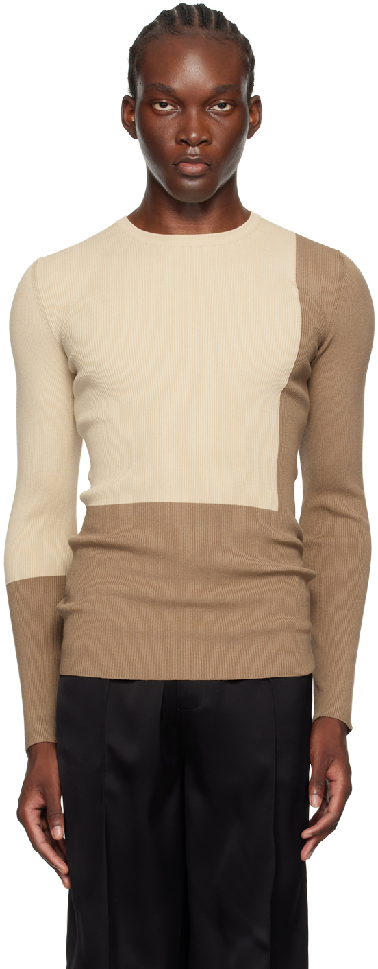 Shop Peter Do Beige & Tan Color Block Sweater