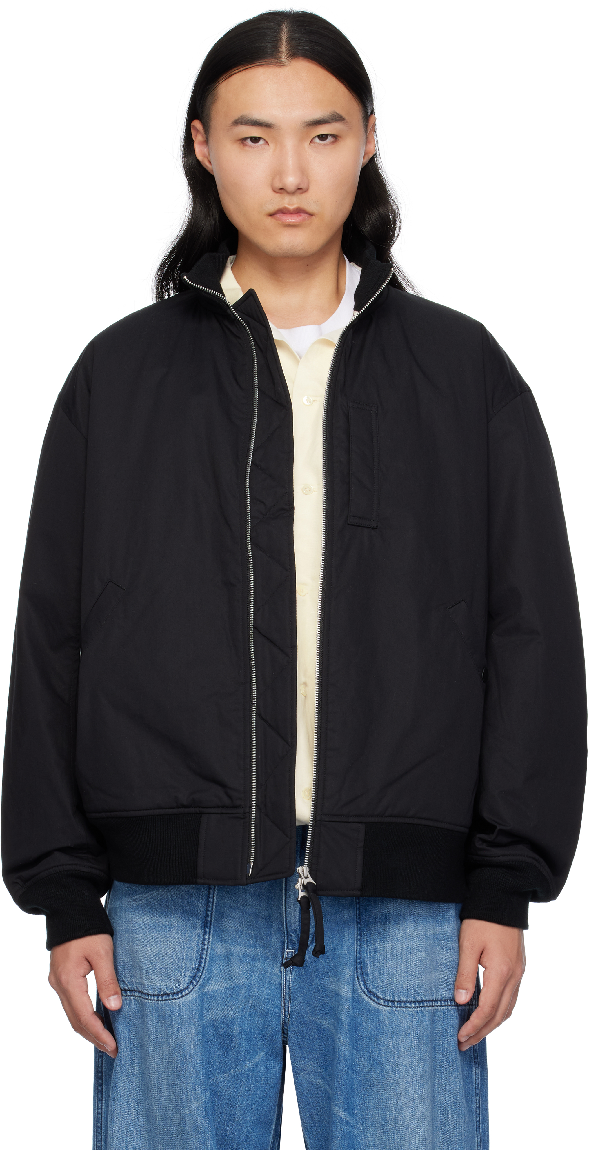 Black Insulation Varsity Bomber Jacket by nanamica on Sale Black Insulation Varsity Bomber Jacket by nanamica on Sale