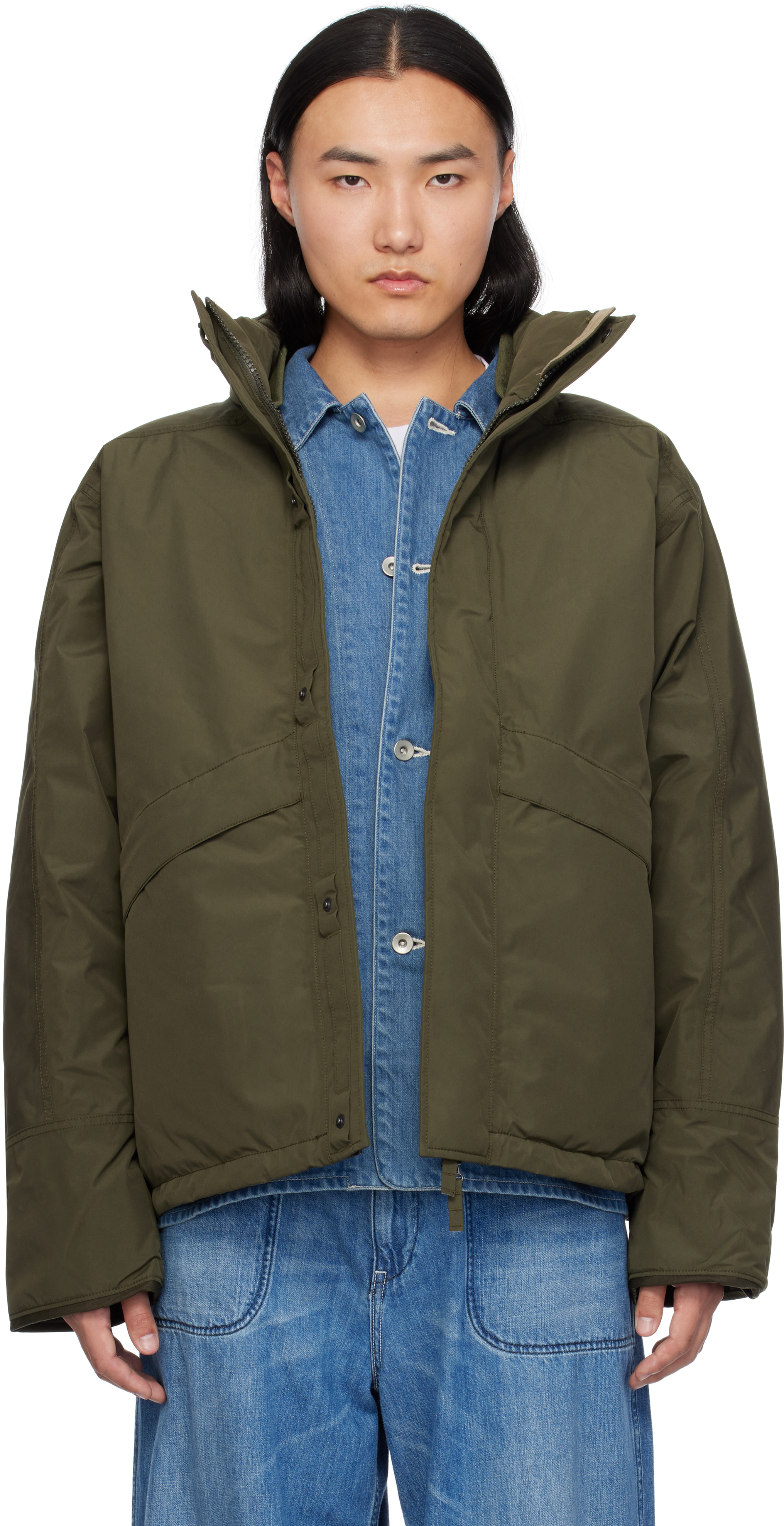 Shop Nanamica Khaki Gore-tex Short Down Jacket In Kg Khaki Green