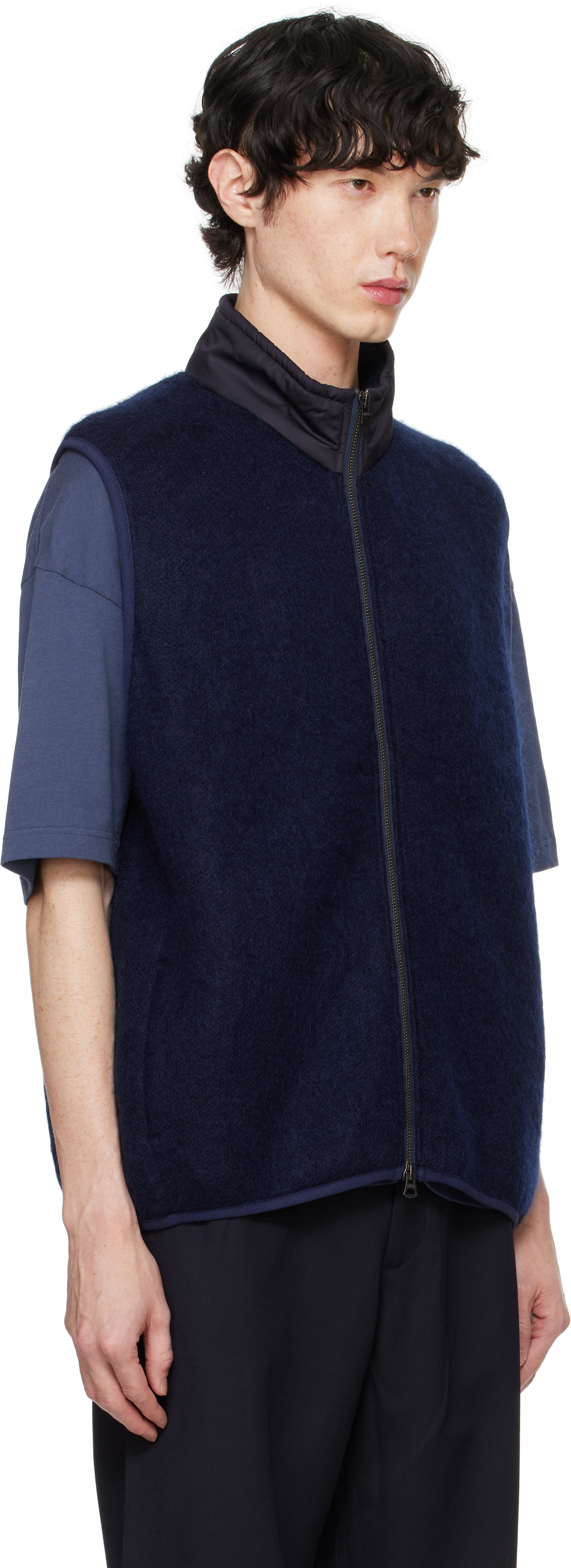 NANAMICA NAVY ZIP-UP MOHAIR VEST 