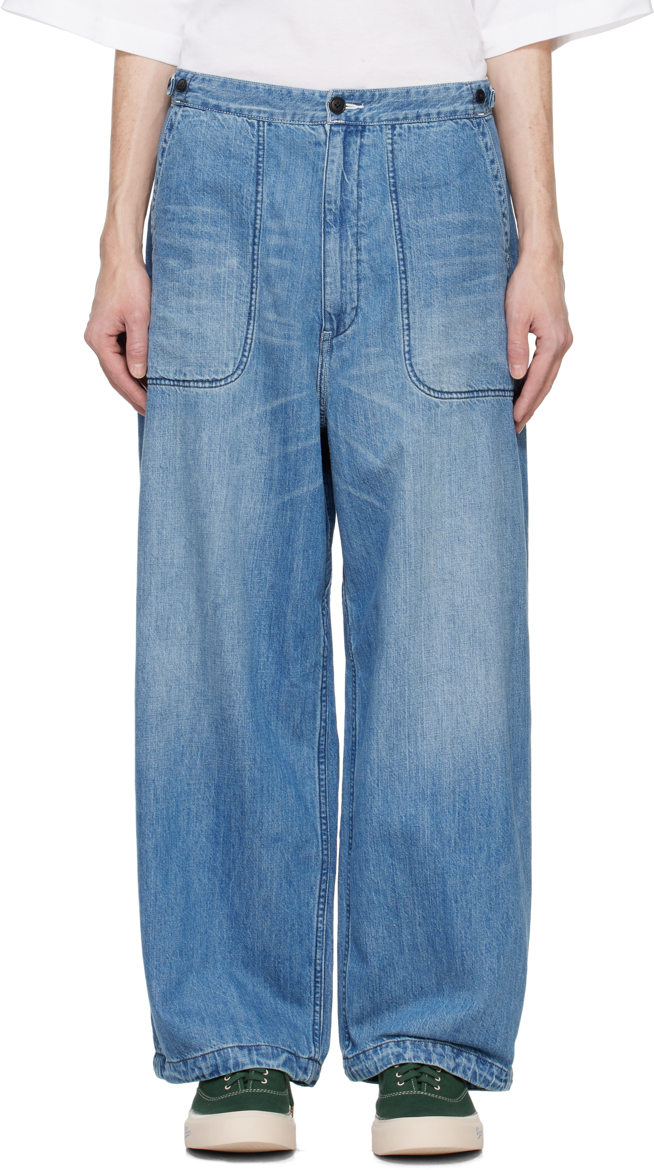 Shop Nanamica Blue Work Jeans In Ib Indigo Bleach