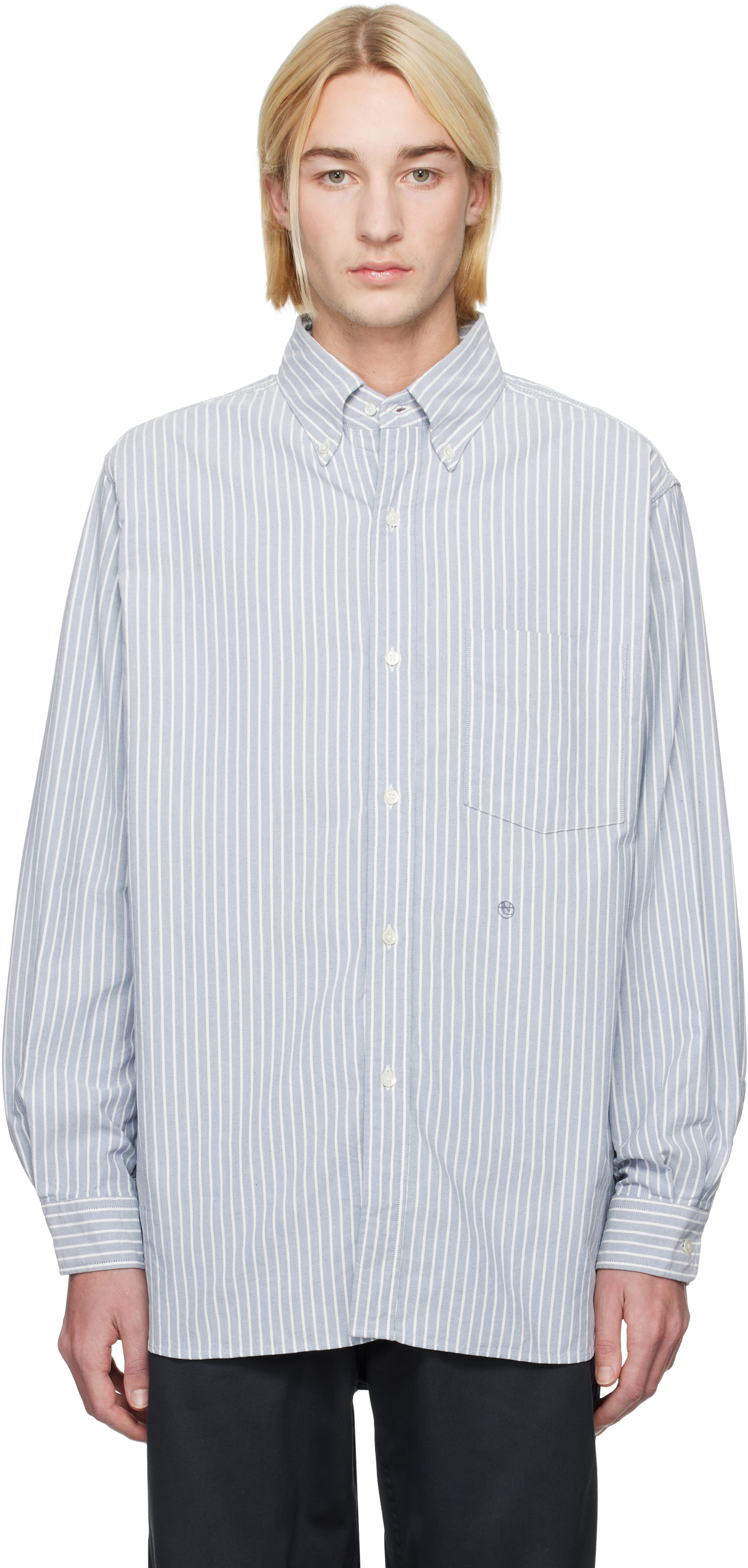 Beige Button Down Stripe Wind Shirt