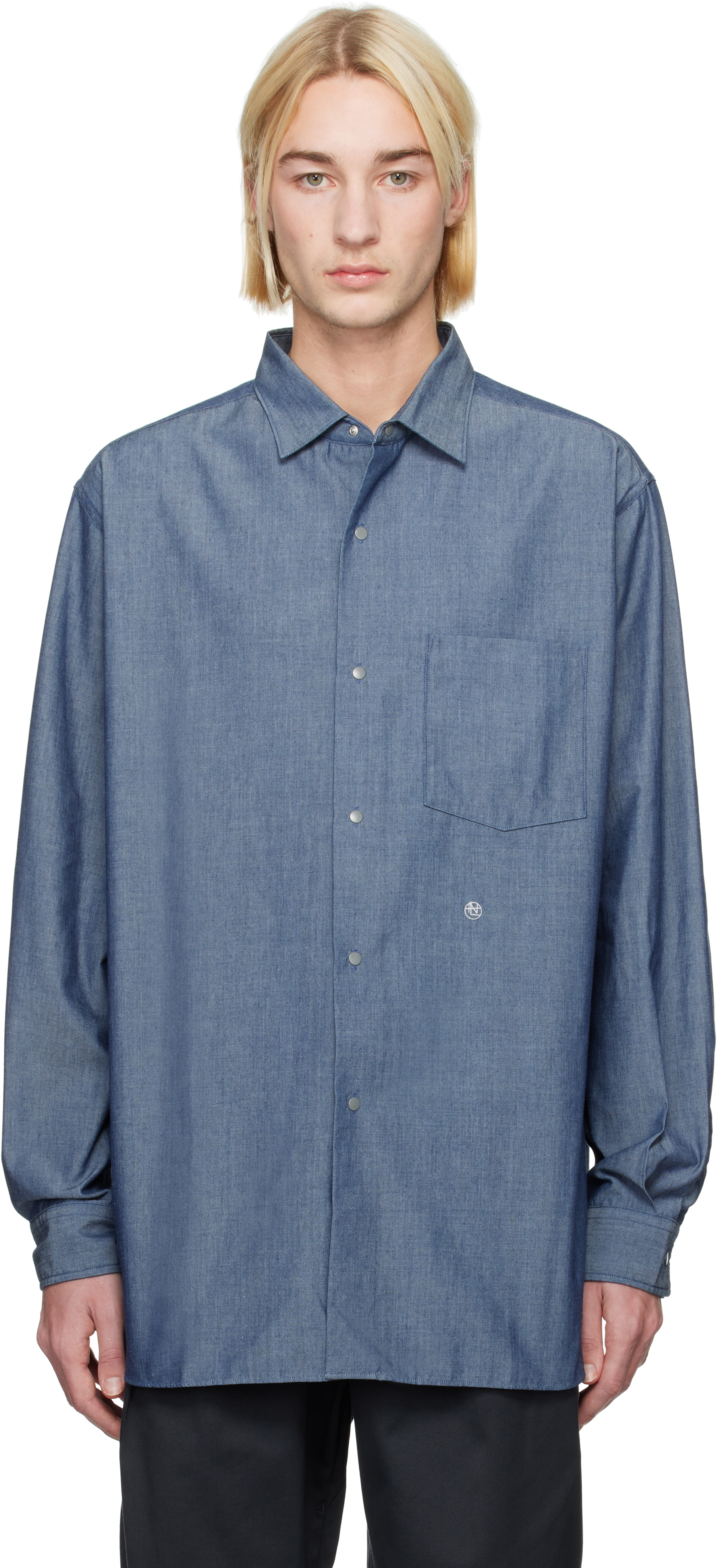 Shop Nanamica Indigo Regular Collar Chambray Shirt In Id Indigo