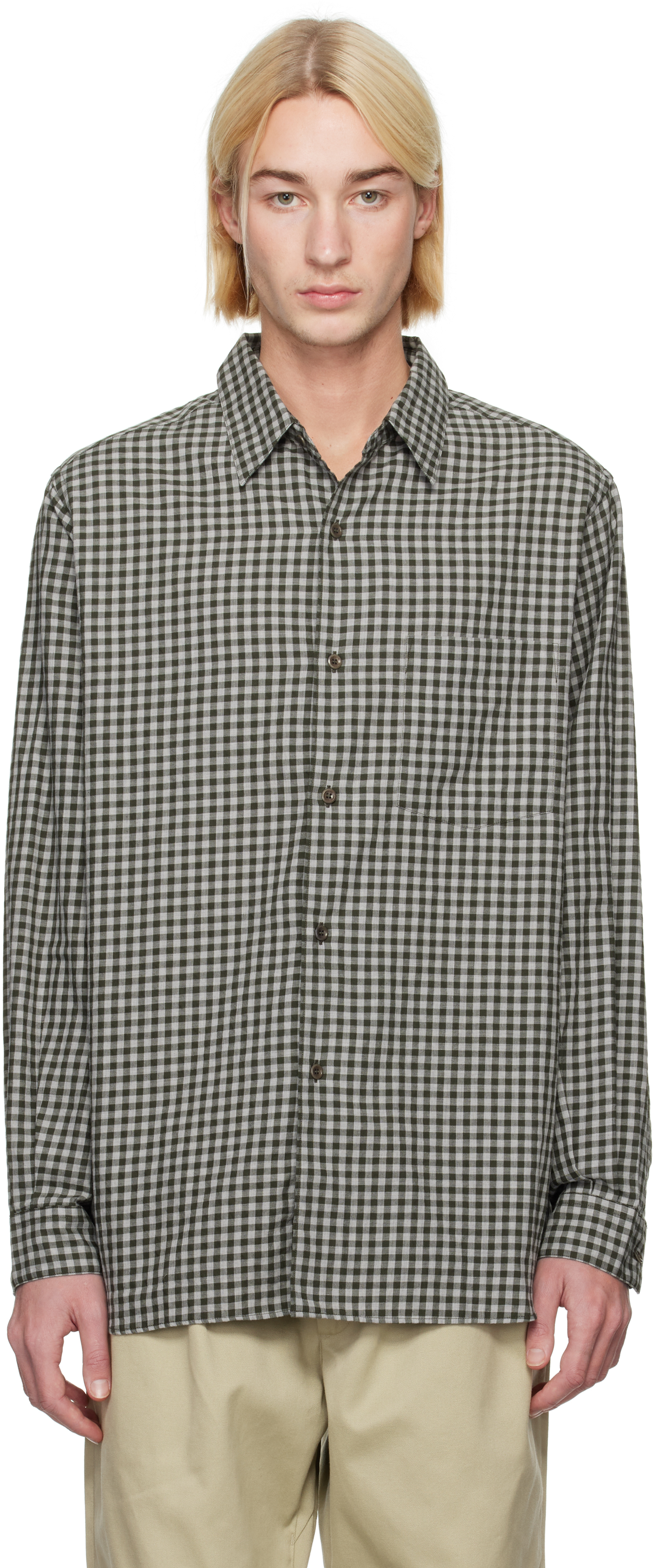 Khaki & Gray Regular Collar Wind Shirt