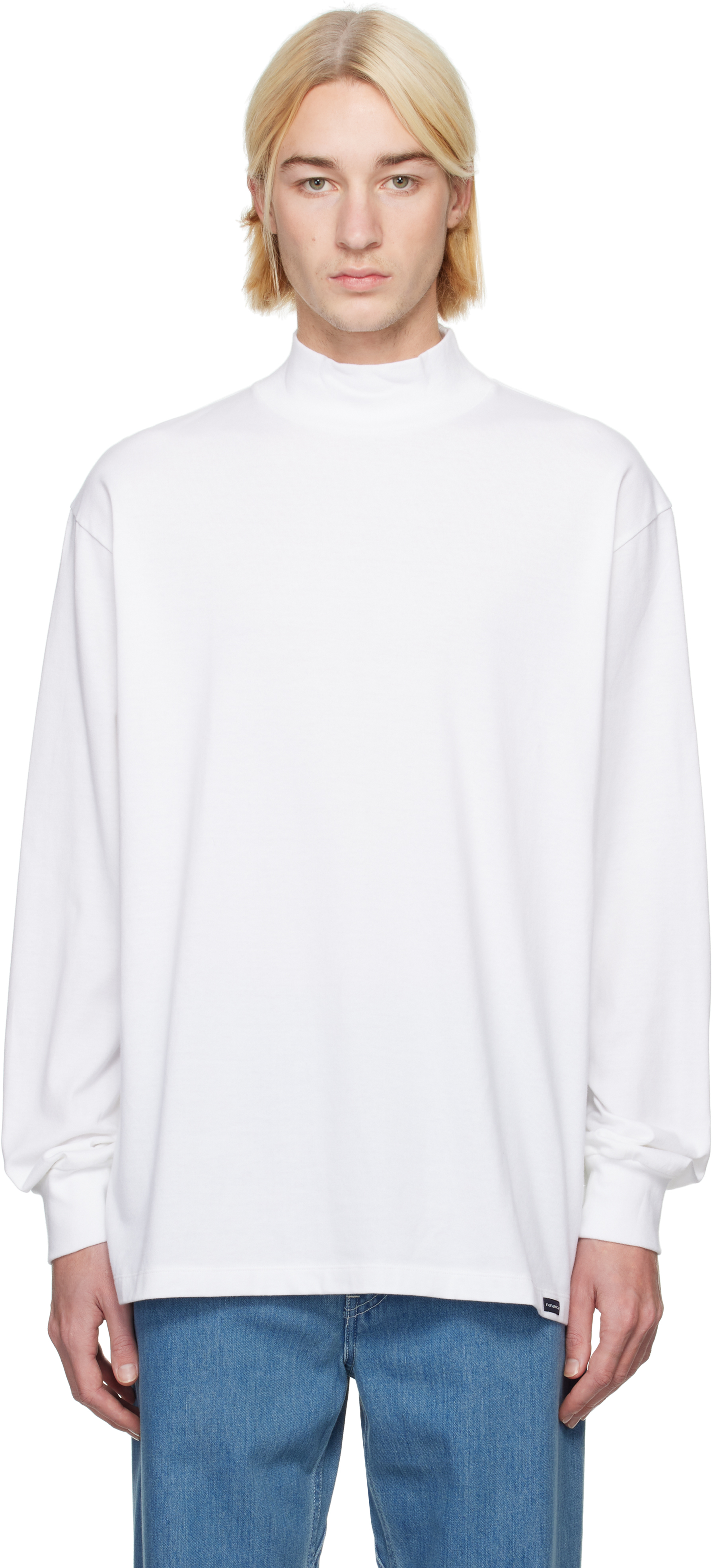 Shop Nanamica White L/s Mock Neck T-shirt In W White