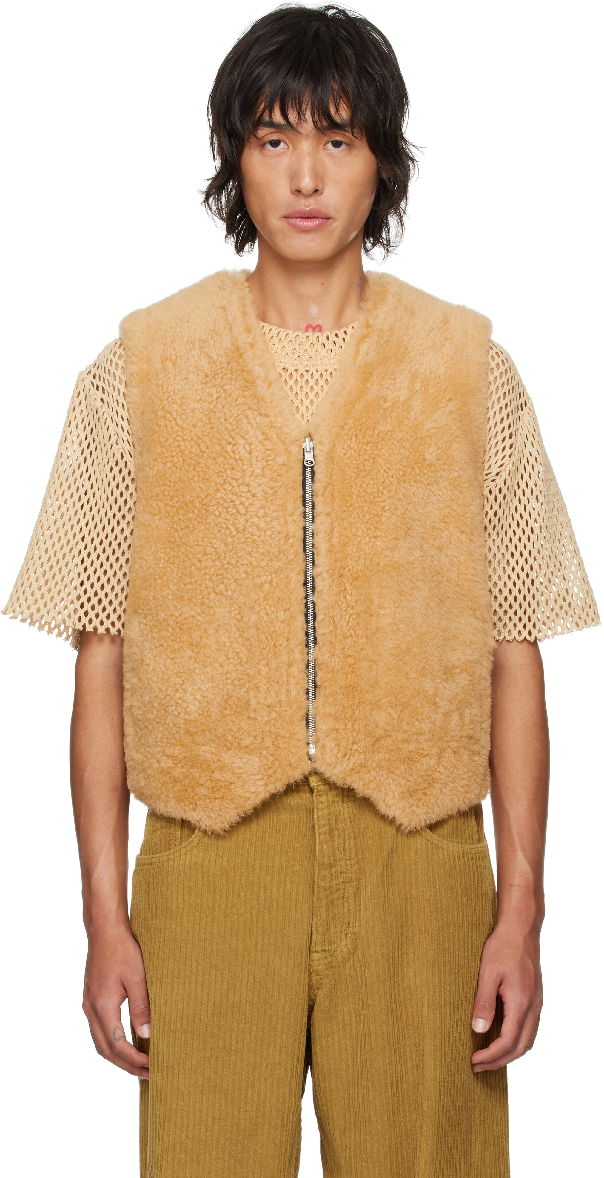 Beige Shearling Reversible Vest