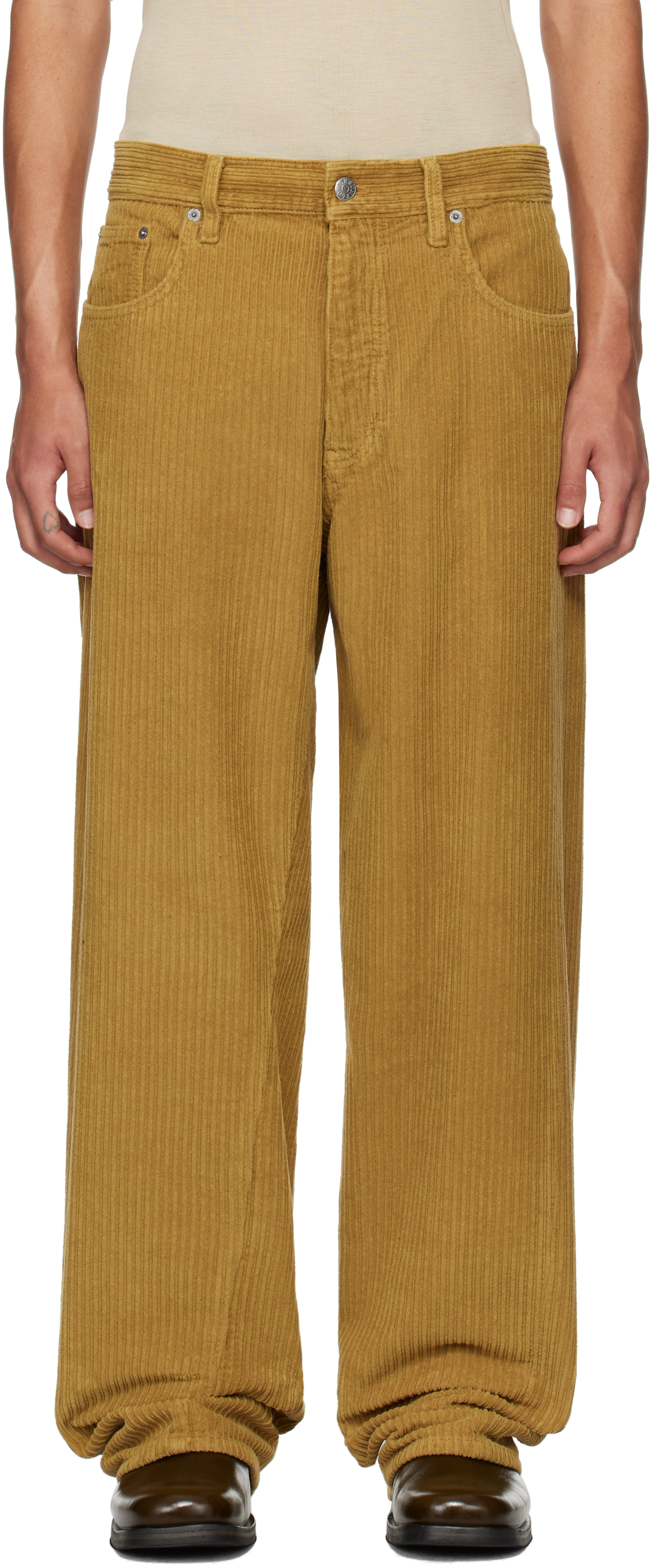 Shop Sunflower Brown Wide Twist Cord Trousers In 154 Ochre