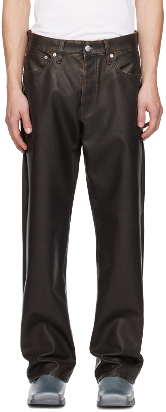 Brown Loose Faux-Leather Trousers