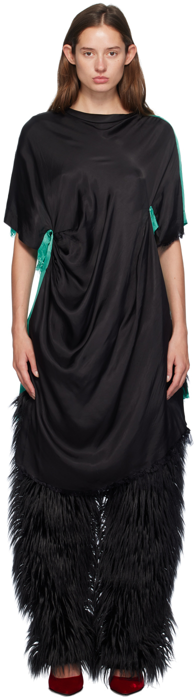 Shop Edward Cuming Black & Green Shadow Midi Dress In Black/aqua Green