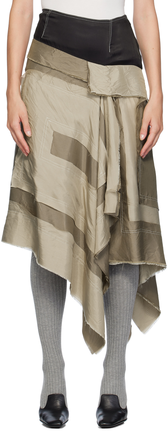 Shop Edward Cuming Khaki & Black Carcass Midi Skirt In Grey-khaki/black