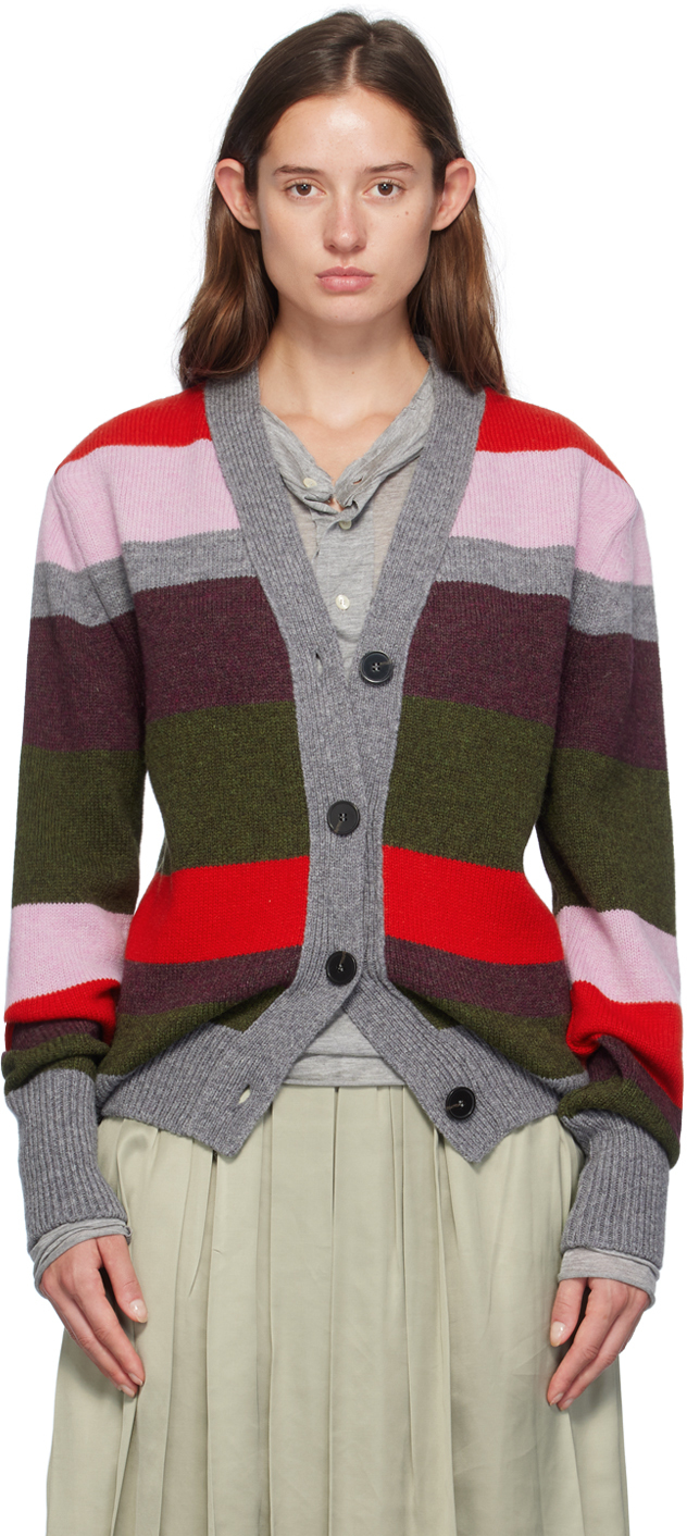 Shop Edward Cuming Multicolor Studious Cardigan In Red/plum/grey