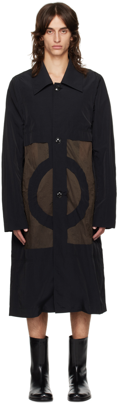 Shop Edward Cuming Black Wet Collage Coat In Black/khaki Grey