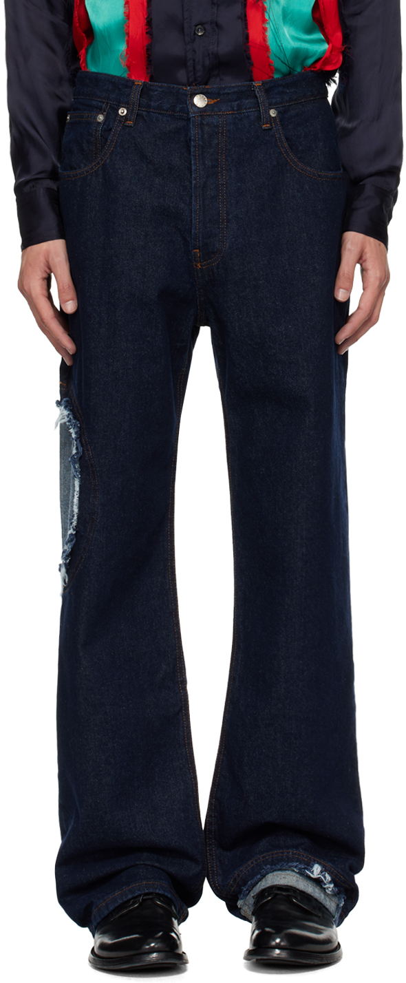 Shop Edward Cuming Navy Circle Window Jeans In Indigo Blue Wash