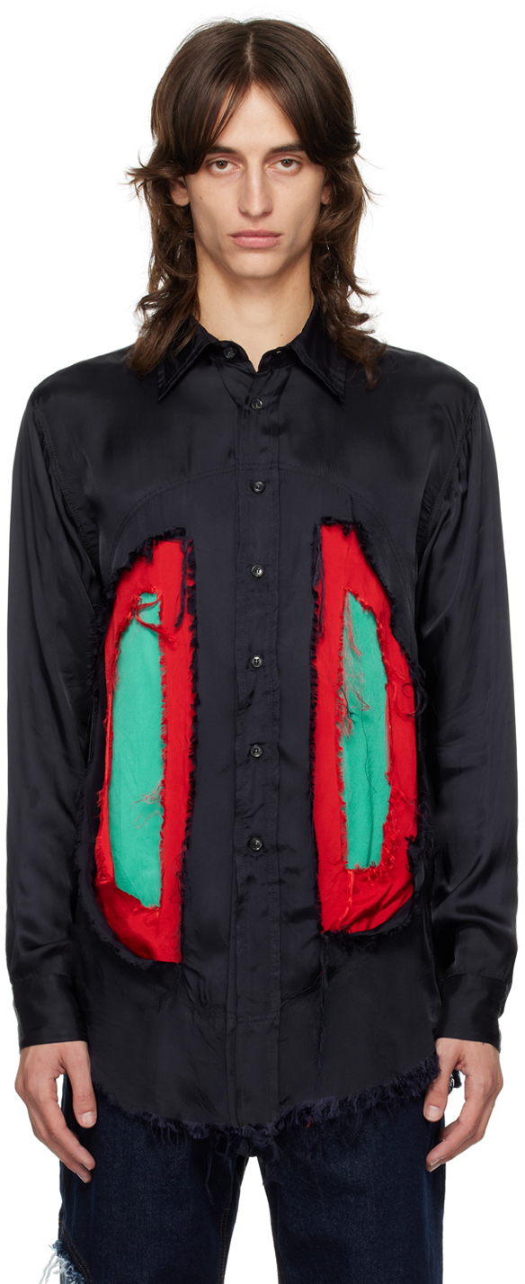 Shop Edward Cuming Navy Lung Window Shirt In Navy/ Red/ Aqua Gree