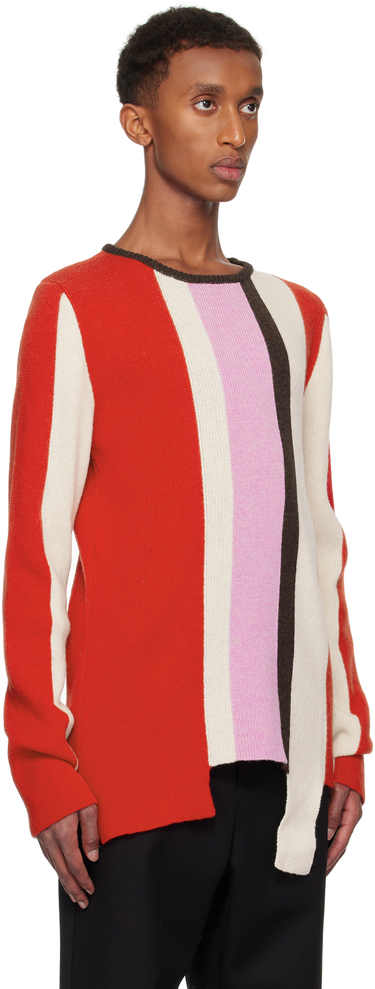 Shop Edward Cuming Multicolor Intarsia Vertical Stripe Sweater In Red/ Pink/ Crem/ Bro