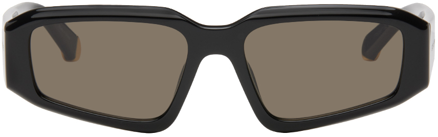 Shop Stella Mccartney Black Rectangular Sunglasses In Shiny Black / Brown