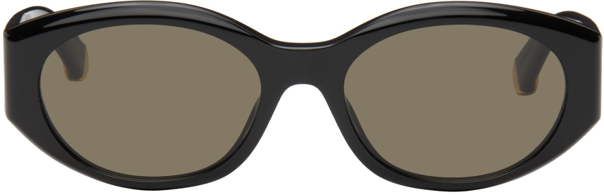 Shop Stella Mccartney Black Oval Sunglasses In Shiny Black / Green