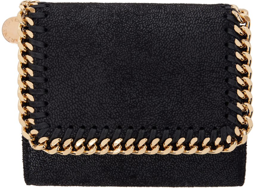 Shop Stella Mccartney Black Falabella Small Flap Wallet In 1000 Black