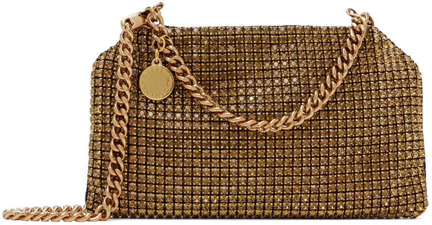 Gold Falabella Crystal Mesh Clutch Bag