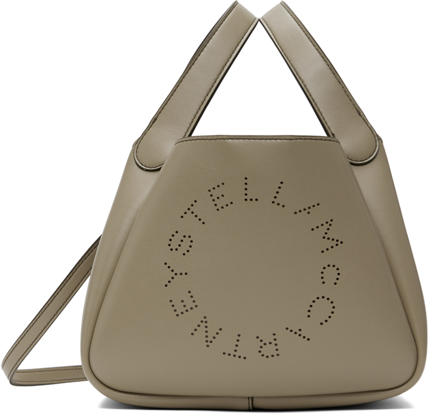 Shop Stella Mccartney トープ ロゴ ダブル トップハンドル クロスボディバッグ In 9809 Bamboo