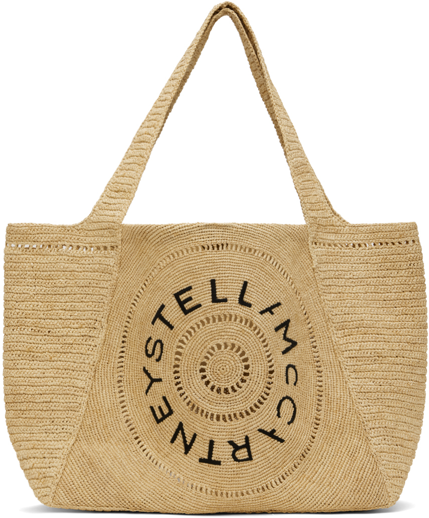 Beige Logo Raffia Large Tote