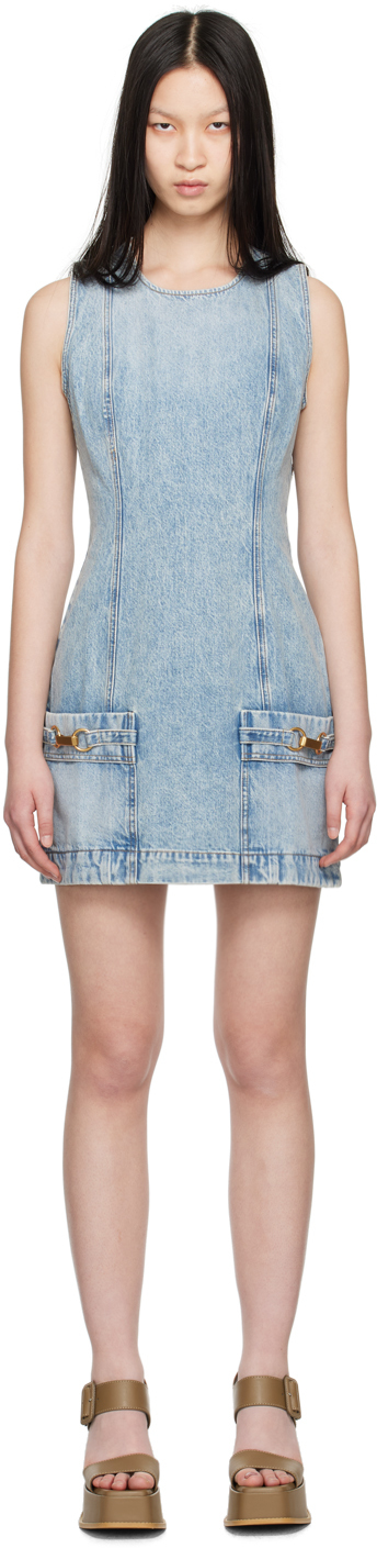 Shop Stella Mccartney Blue Faded Denim Minidress In 4052 Vintage Blue De