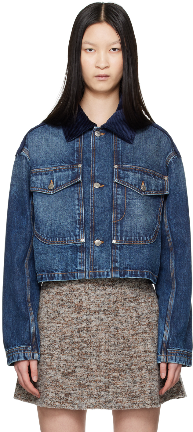 Shop Stella Mccartney Blue Collar Denim Jacket In 4480 Vintage Dark