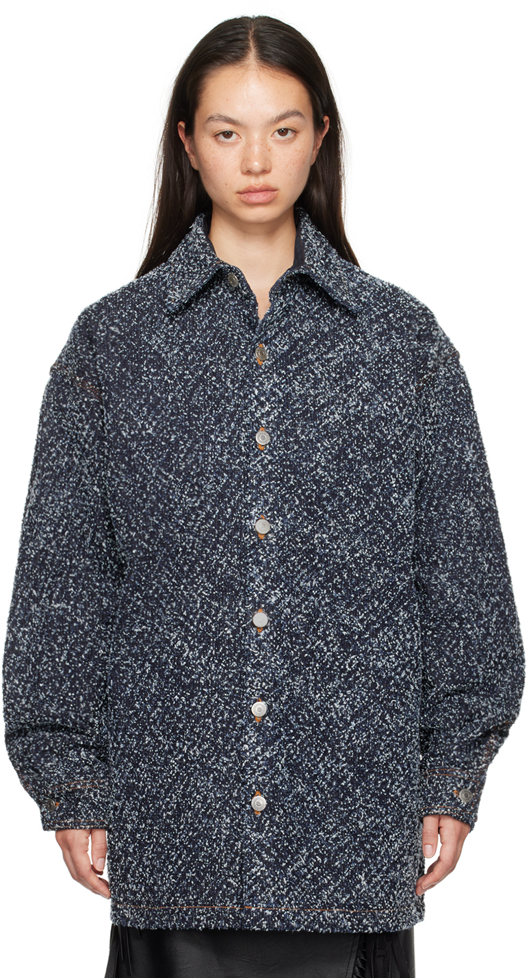 Blue Oversized Bouclé Denim Jacket