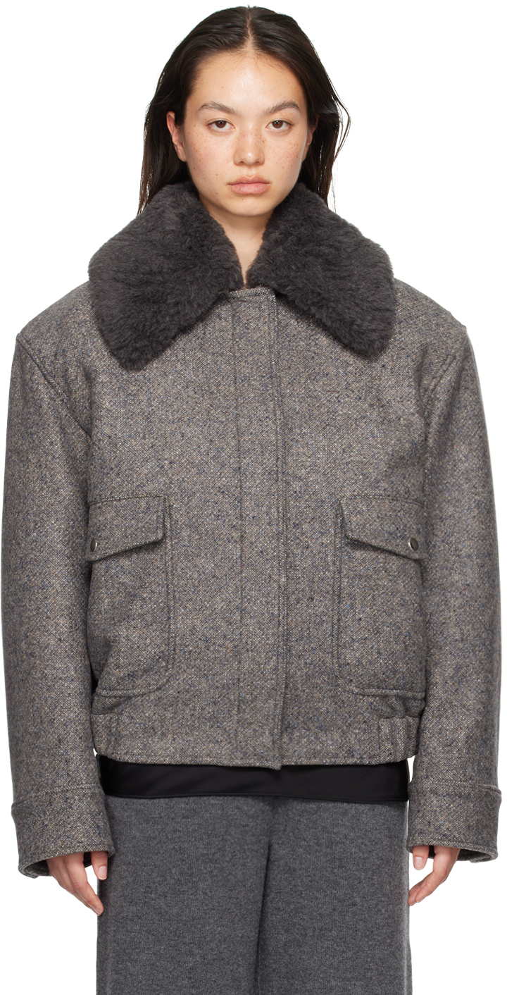 Stella McCartney Gray Teddy Wool Trimmed Zipped Jacket