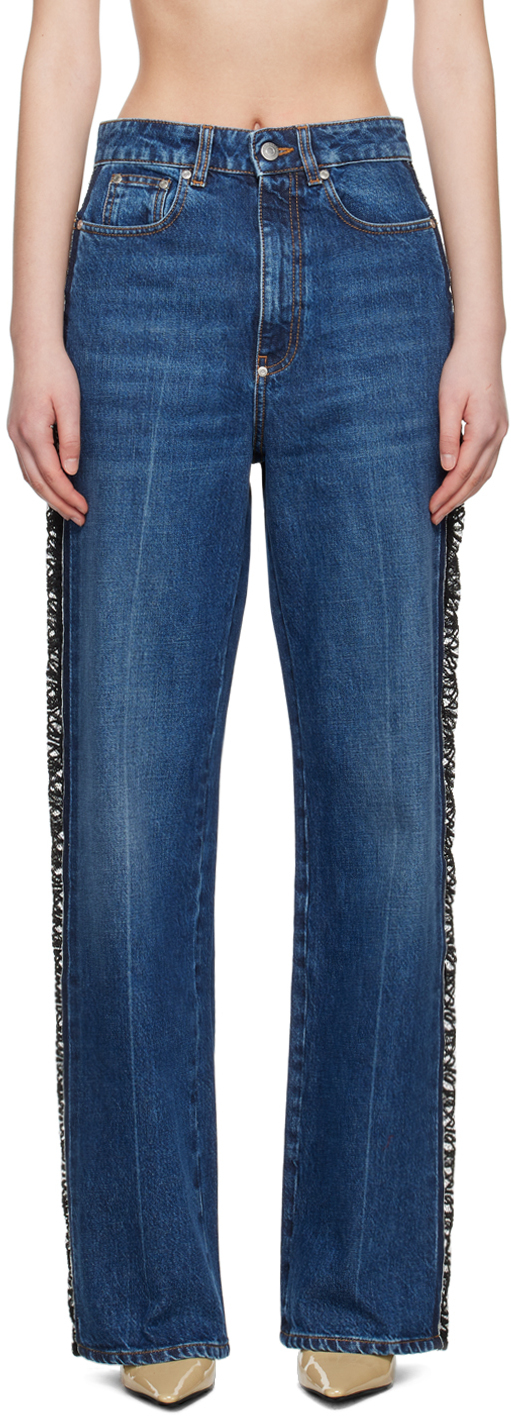 Shop Stella Mccartney Blue Lace High-rise Straight Leg Jeans In 4071 Blue Vintage De