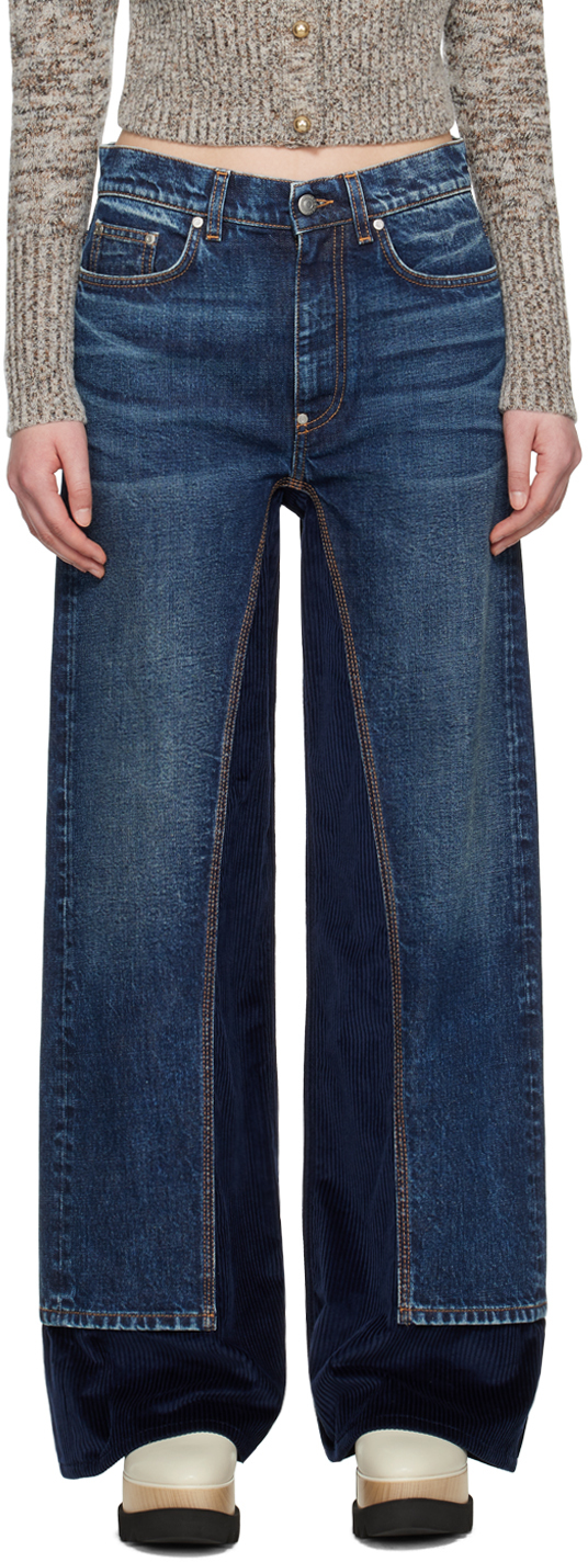 Blue Corduroy High-Rise Straight Leg Jeans