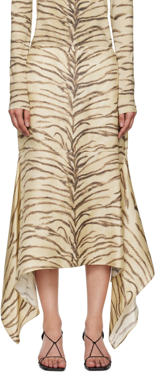 Stella Mccartney Beige Tiger Print Midi Skirt In 9500 Natural