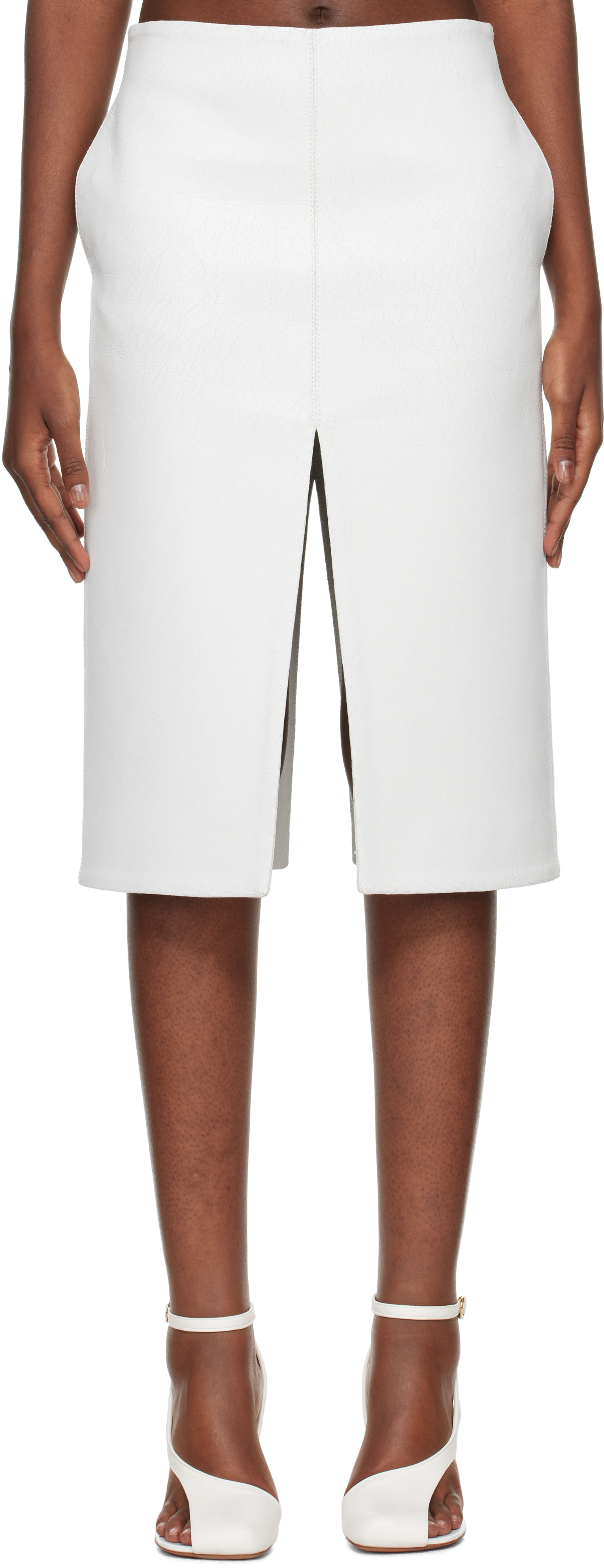 Shop Stella Mccartney White Crackled Finish Midi Skirt In 9001 White