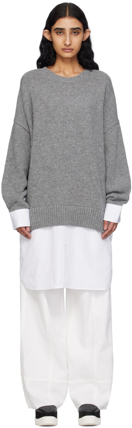 Shop Stella Mccartney Gray Shirting Sweater In 1262 Grey Melange