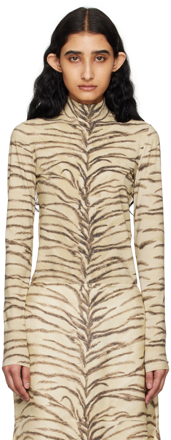 Stella Mccartney Beige Tiger Print Turtleneck In 9500 Natural