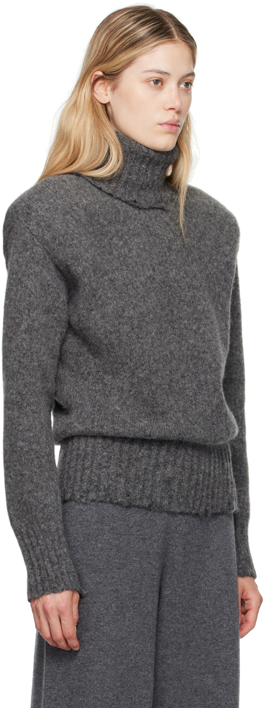 Stella Mccartney Gray Distressed Turtleneck In 1267 Dark Grey Melan