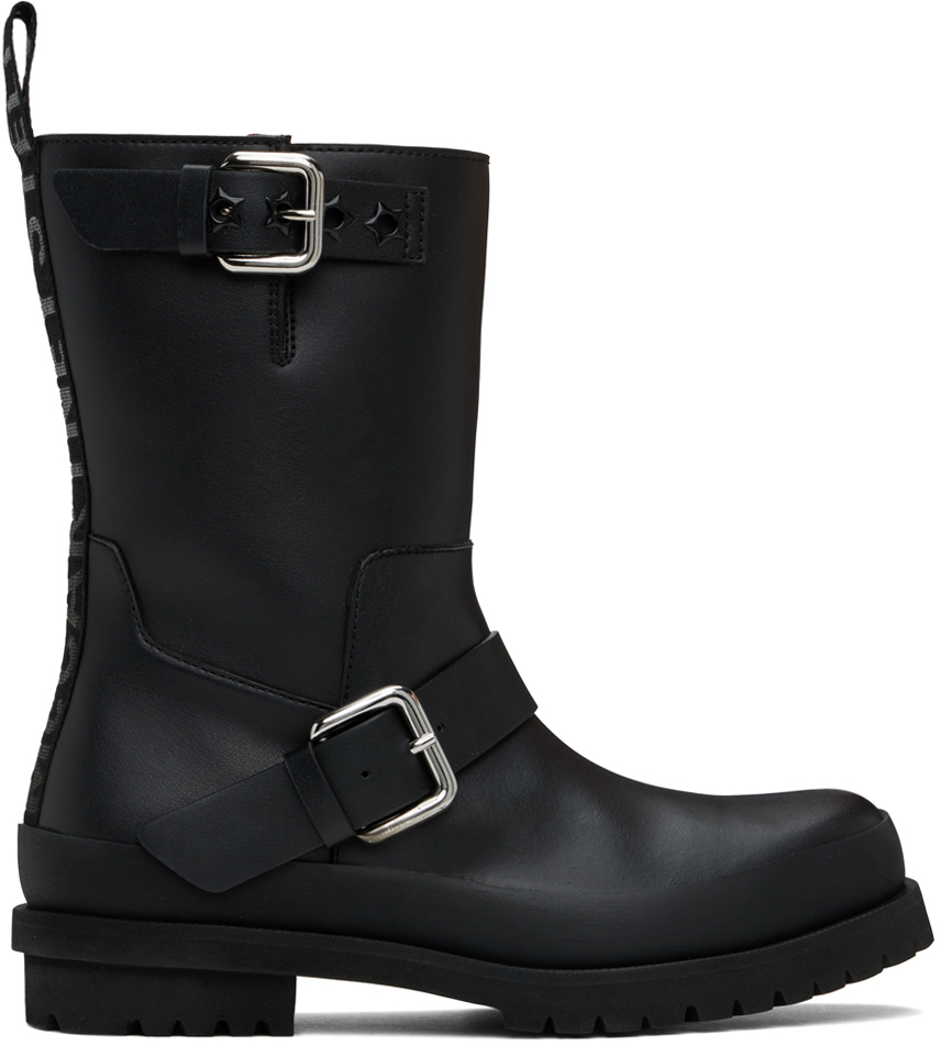 Shop Stella Mccartney Black Trace Buckle-strap Biker Boots In 1000 Black