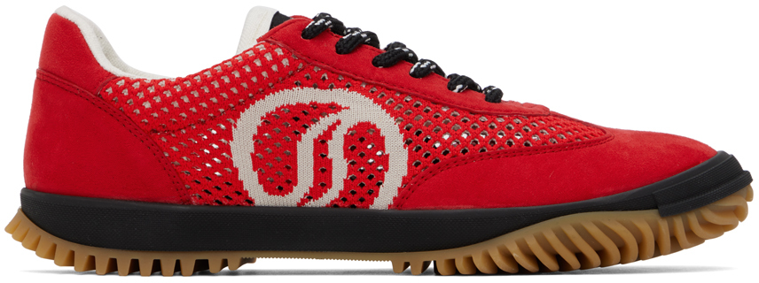 Shop Stella Mccartney Red S-wave Sport Mesh Paneled Sneakers In 6047 Red/ecru