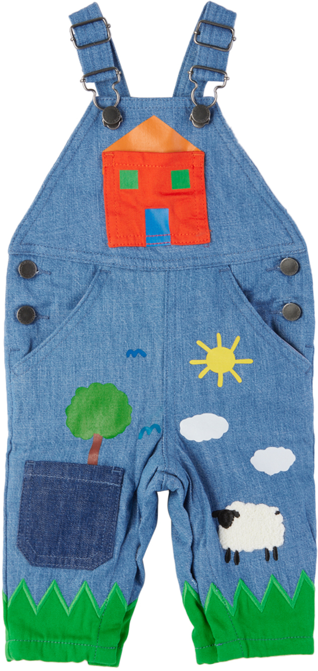 Shop Stella Mccartney Baby Blue Chambray Farm Overalls In 601 Blue