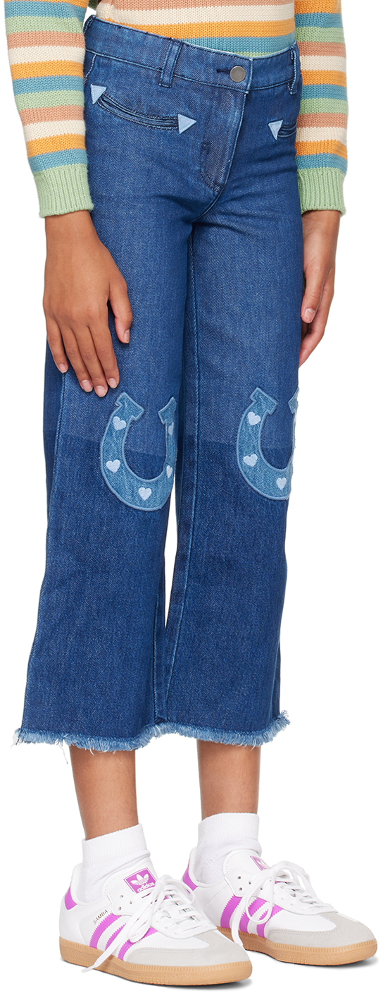 Stella Mccartney Kids Navy Horseshoe Patches Jeans In 666 Navy