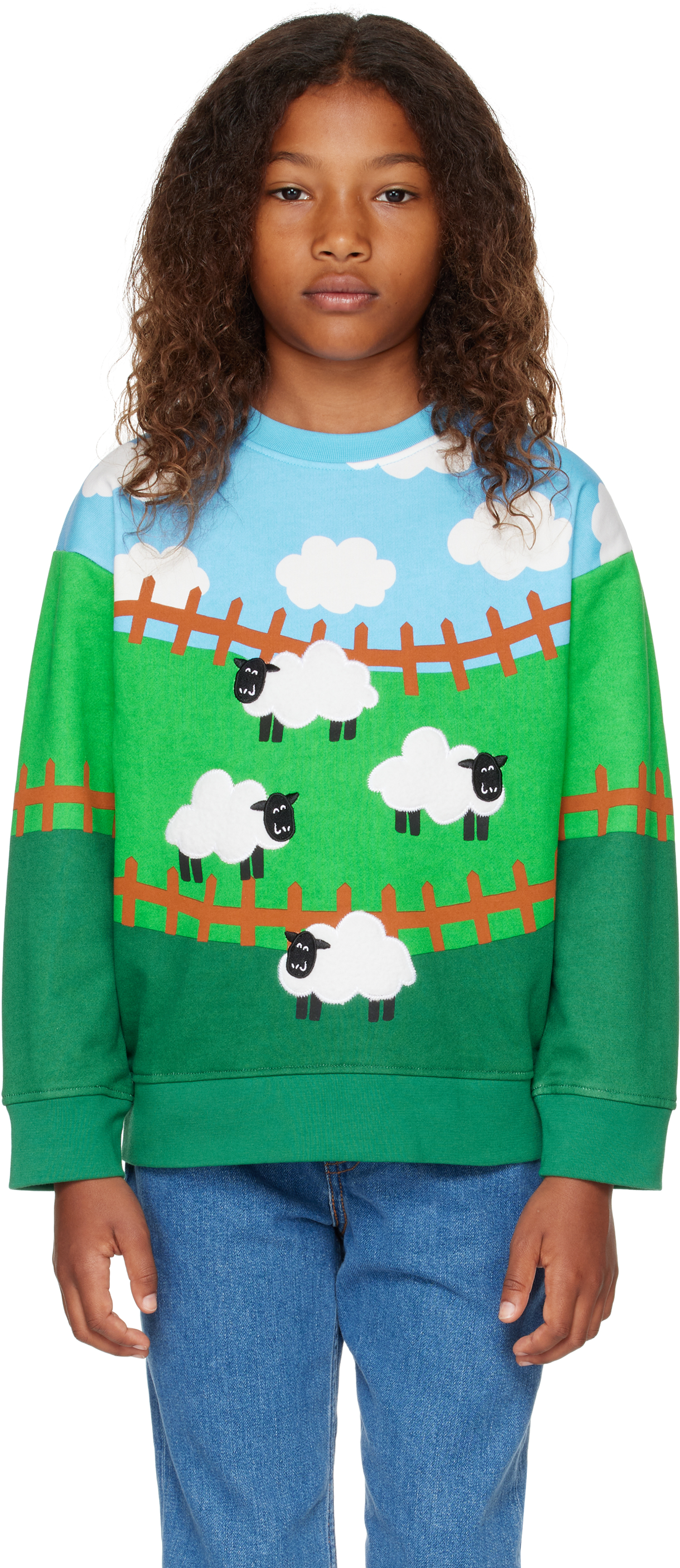 Stella Mccartney Kids Green Sheep Cloud Sweatshirt In 999mc Green Mul