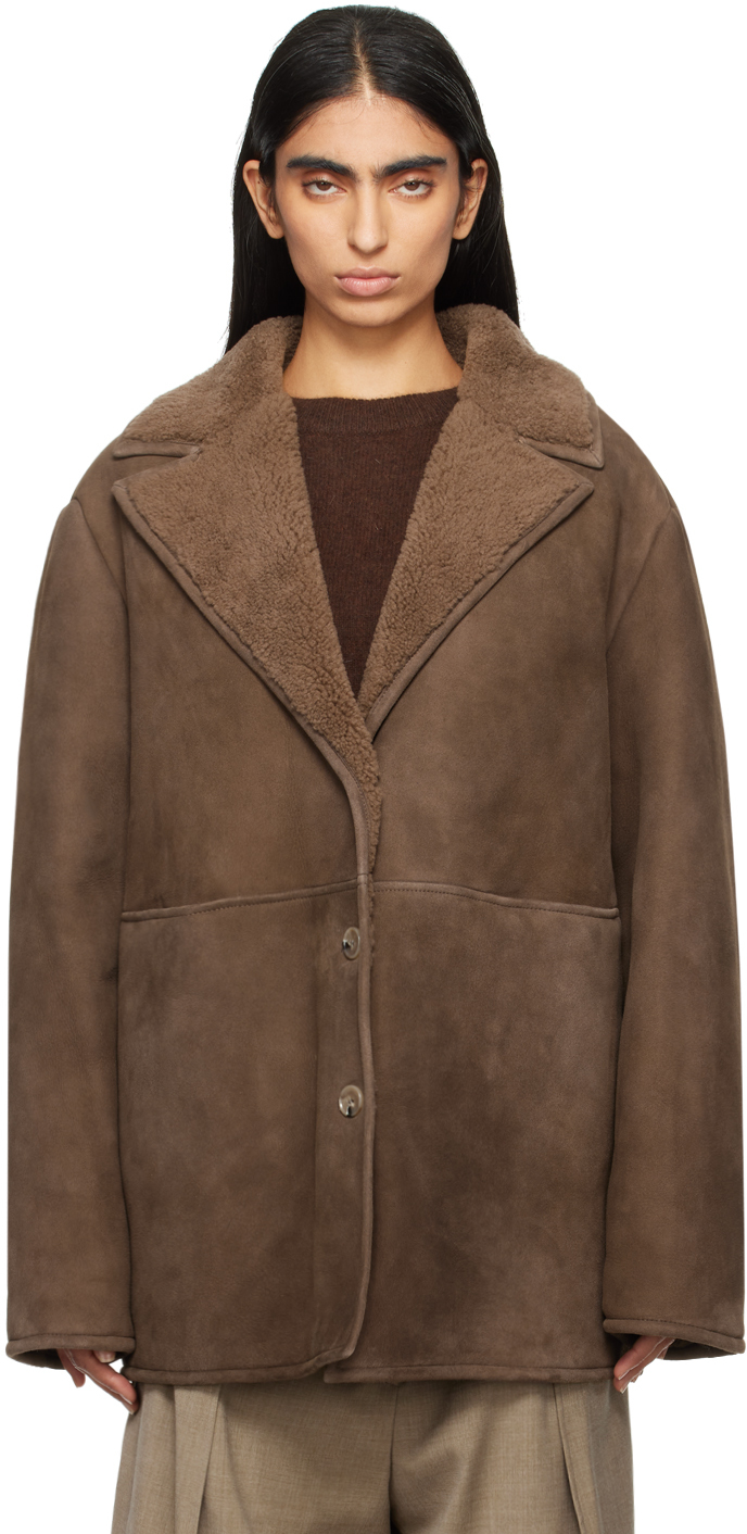 Brown Cirebo Shearling Jacket by Loulou de Saison on Sale