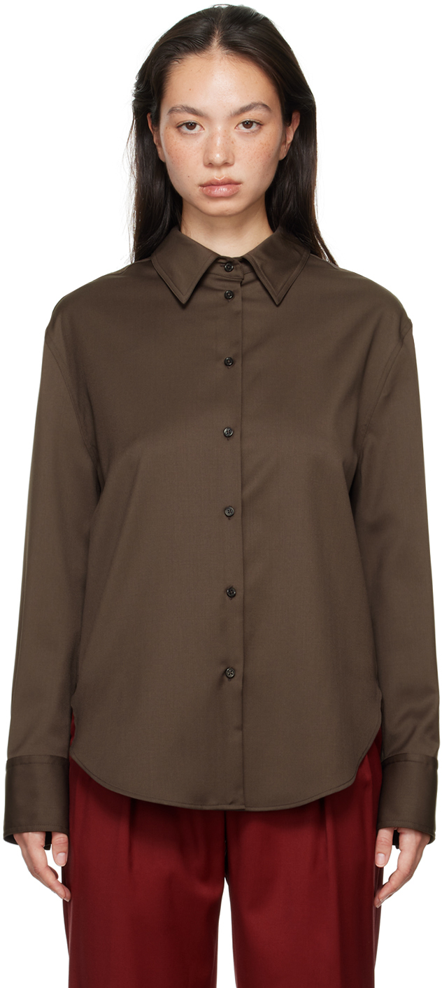 Shop Loulou Studio Brown Eliana Shirt In Choco