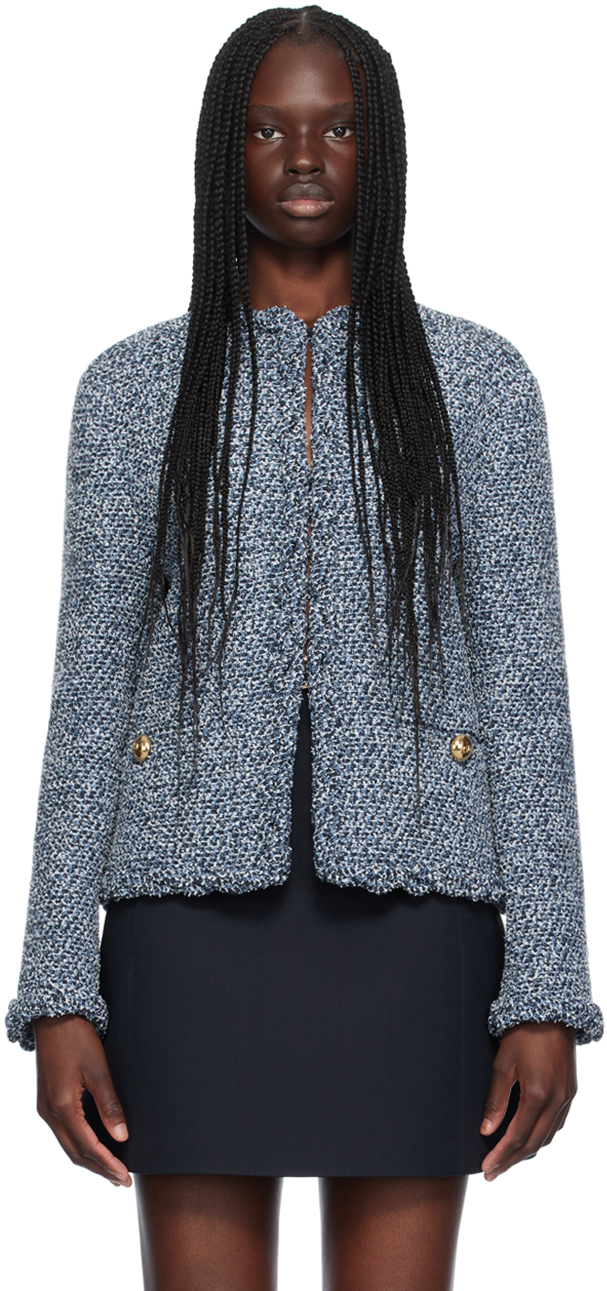 Blue Textured Tweed Jacket
