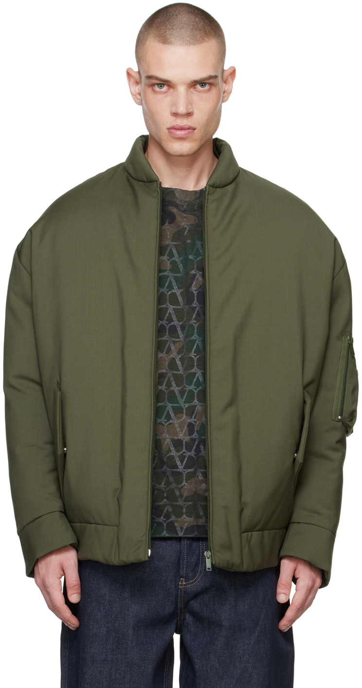 Shop Valentino Khaki Oversized Down Bomber Jacket In 825 Army