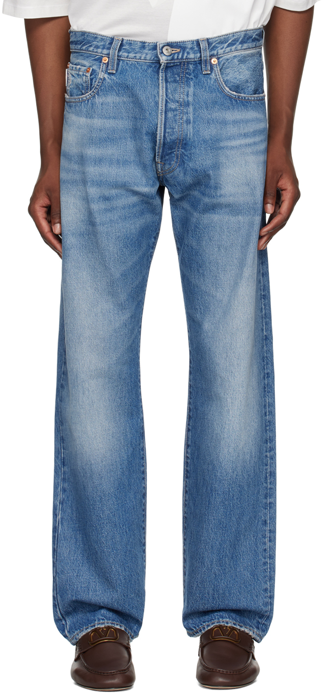 Shop Valentino Blue Faded Jeans In 558 Medum Blue Denim