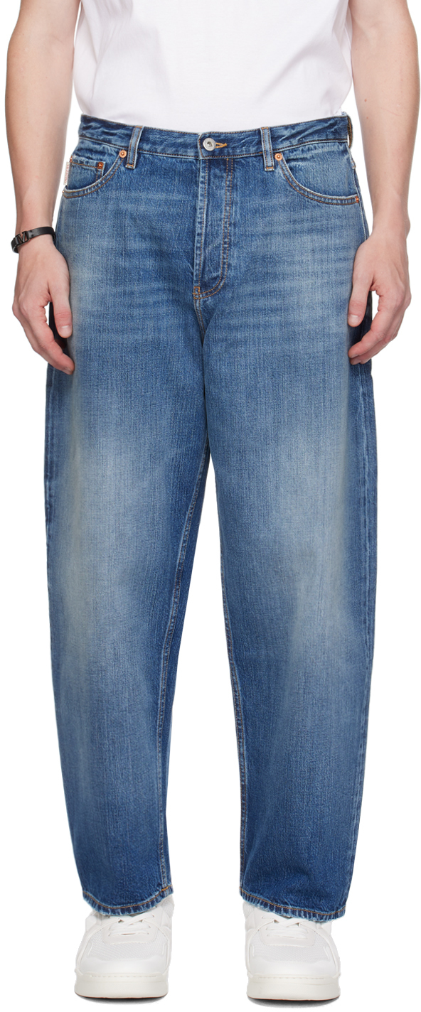 Shop Valentino Blue Button-fly Jeans In 558 Medium Blue Denm