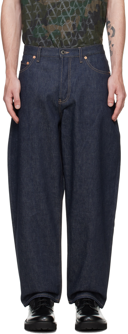 Shop Valentino Navy Five-pocket Jeans In 528 Denim Scuro