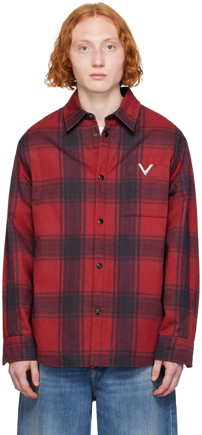 Shop Valentino Red Check Shirt In Wum Ckeck Nero/rosso